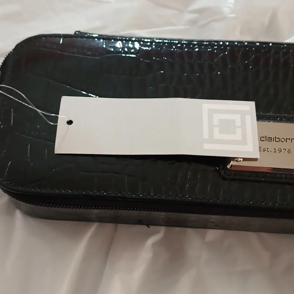 Liz Claiborne Women's Black Faux Croc Jewelry Travel Organizer NWT